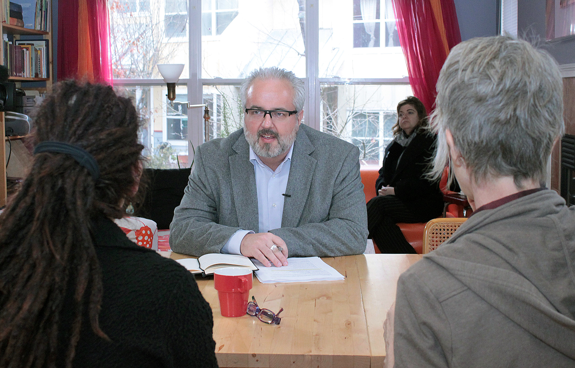 GTRI HomeLab Director Brad Fain meets with participants who assisted with an AARP study on usage of activity and sleep trackers.