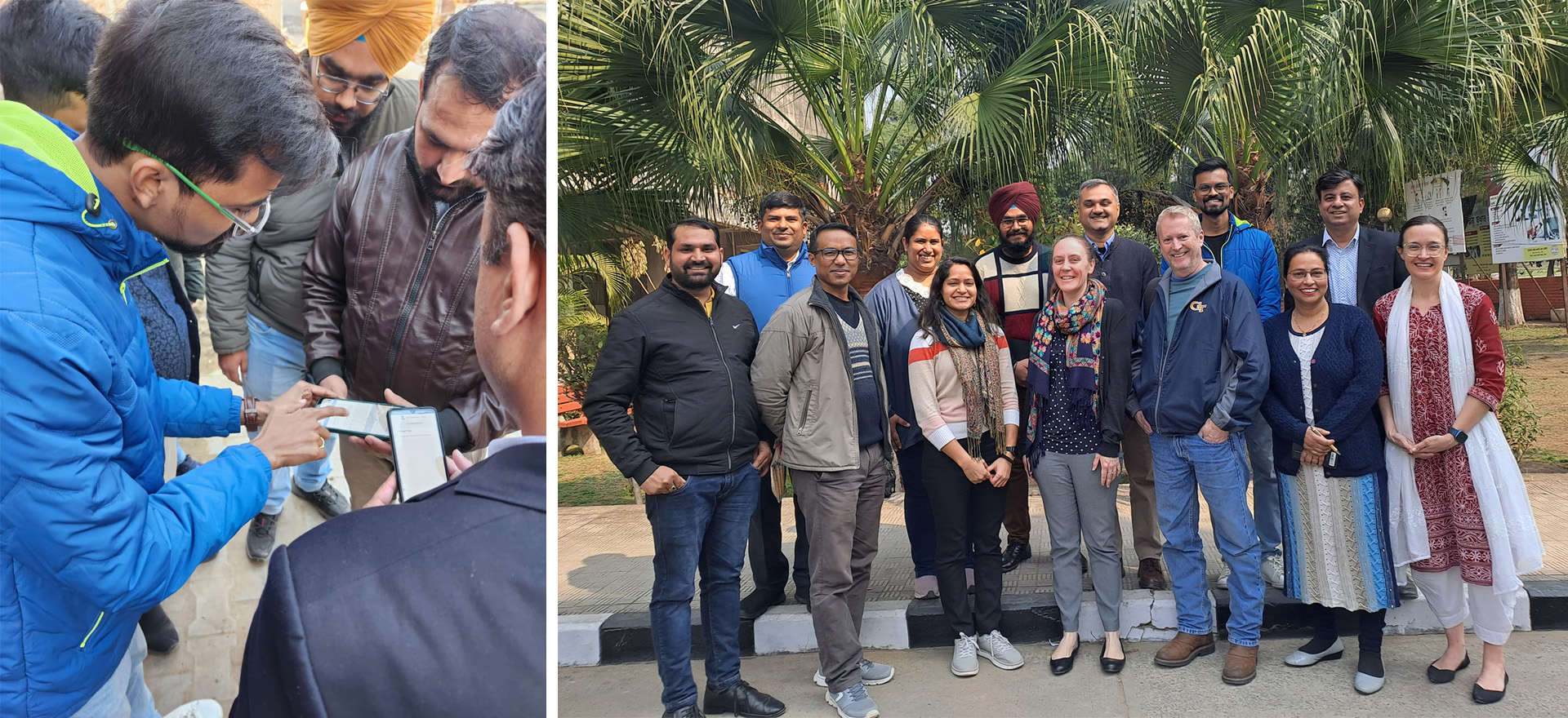 Two photos of researchers in India in the field.