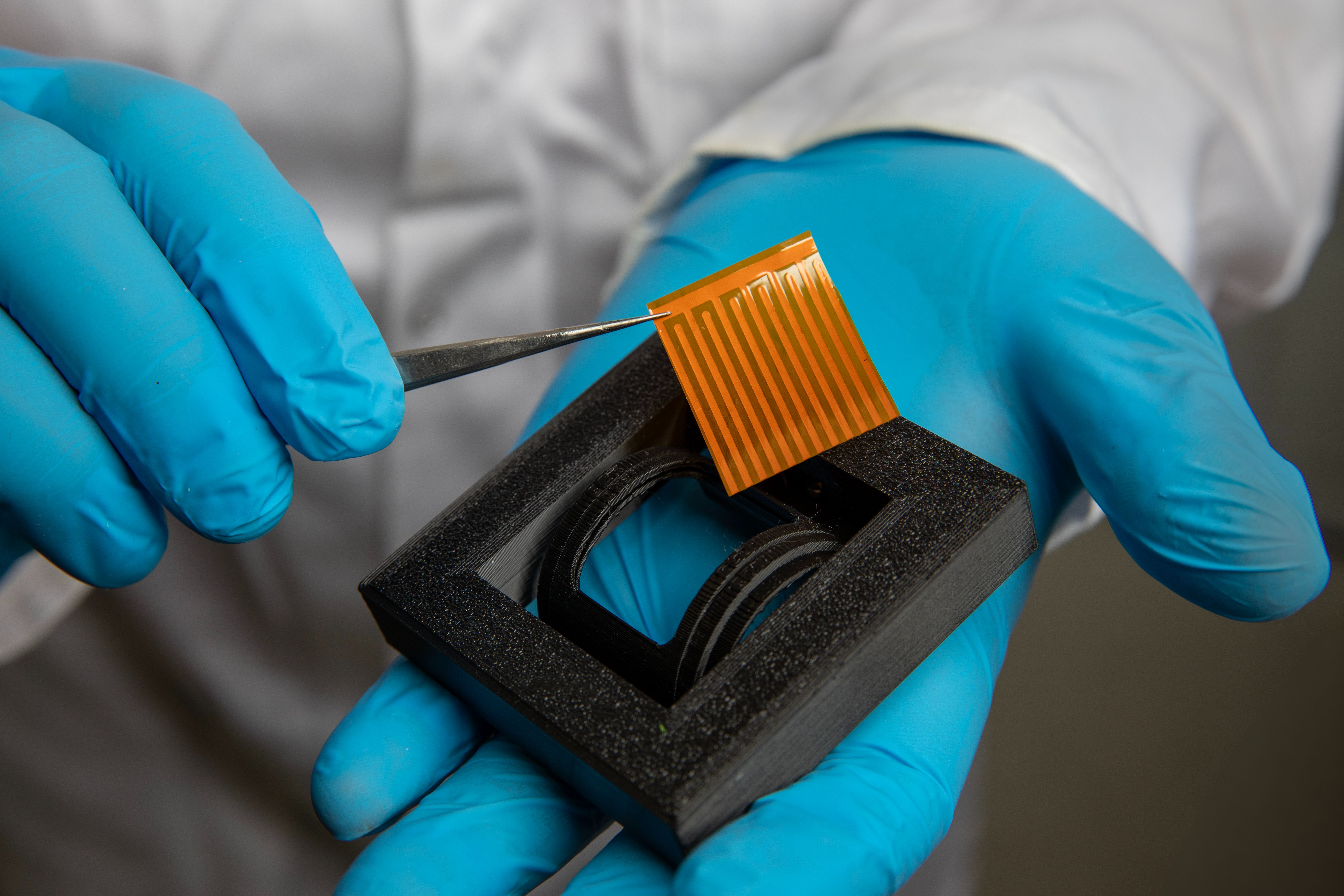 A close-up of a sample similar to those sent to the ISS to study their durability in harsh space conditions. 