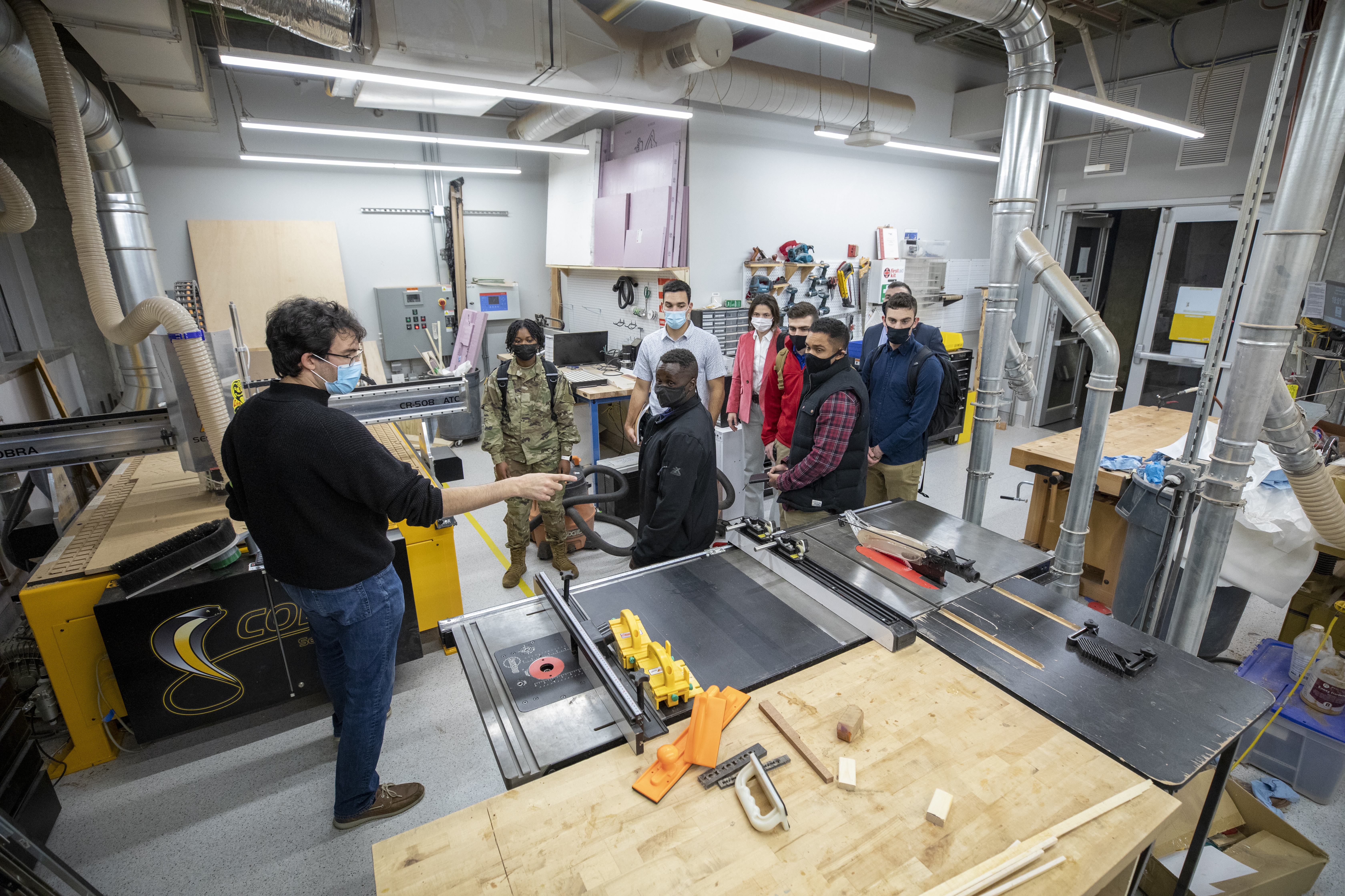 Participants at the Marne Innovation Workshop in a makerspace. (Photo Credit: Sean McNeil)