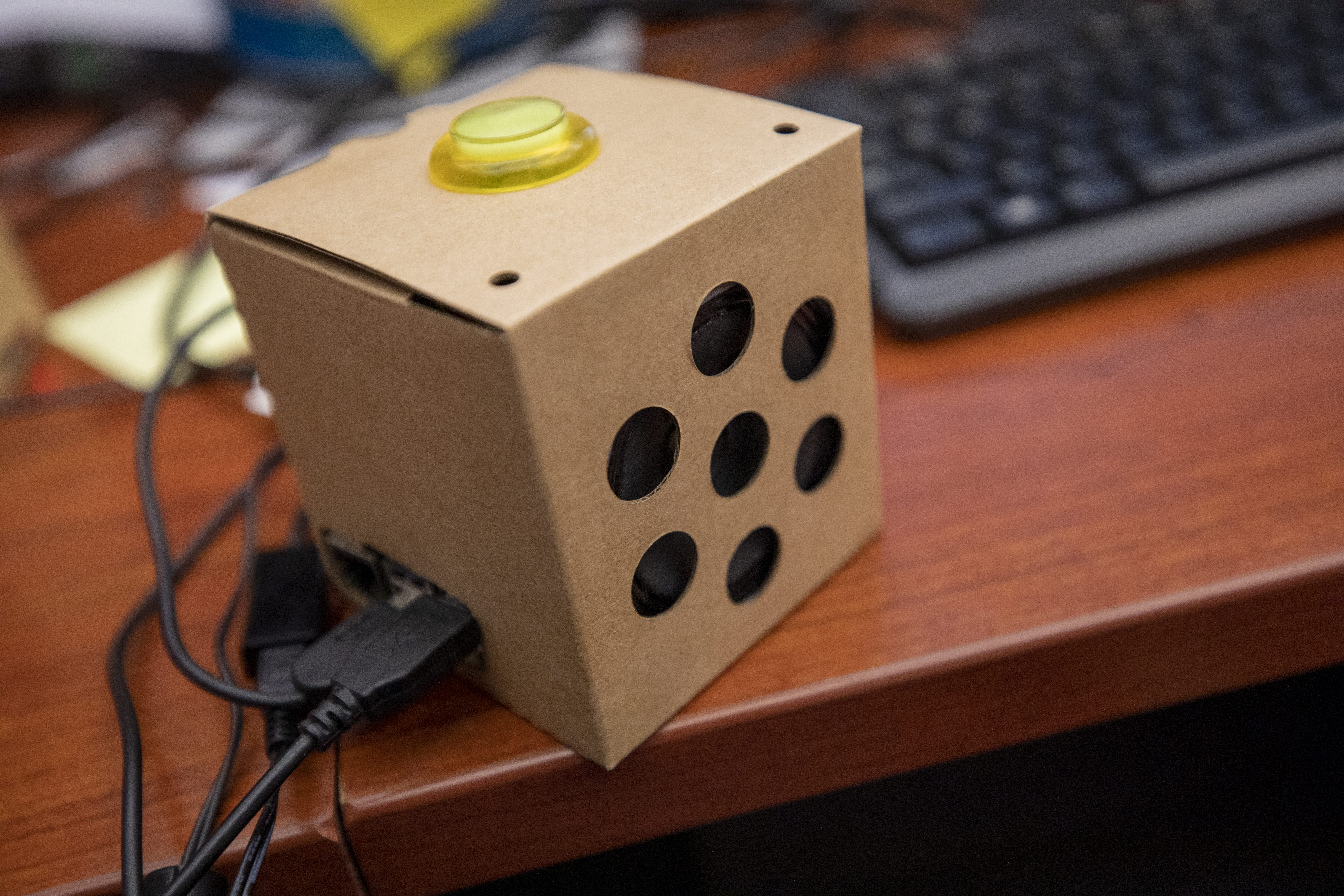 The students created a model of their Artificial Intelligence Assistant complete with a speaker and working code to demonstrate at the end of their project. (Photo: Sean McNeil, Georgia Tech Research Institute)