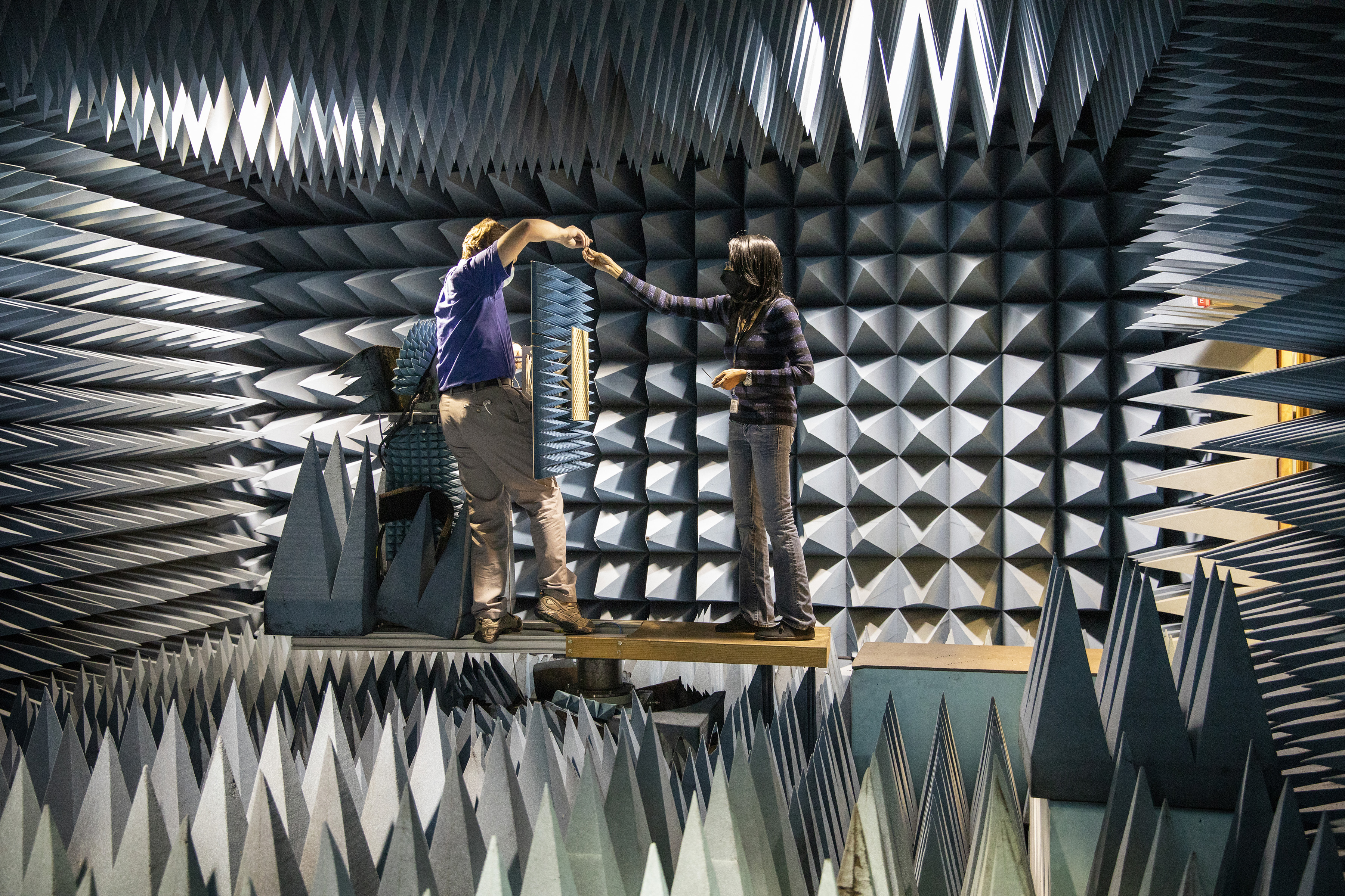 Antenna radiator pattern being tested in GTRI's anechoic chamber