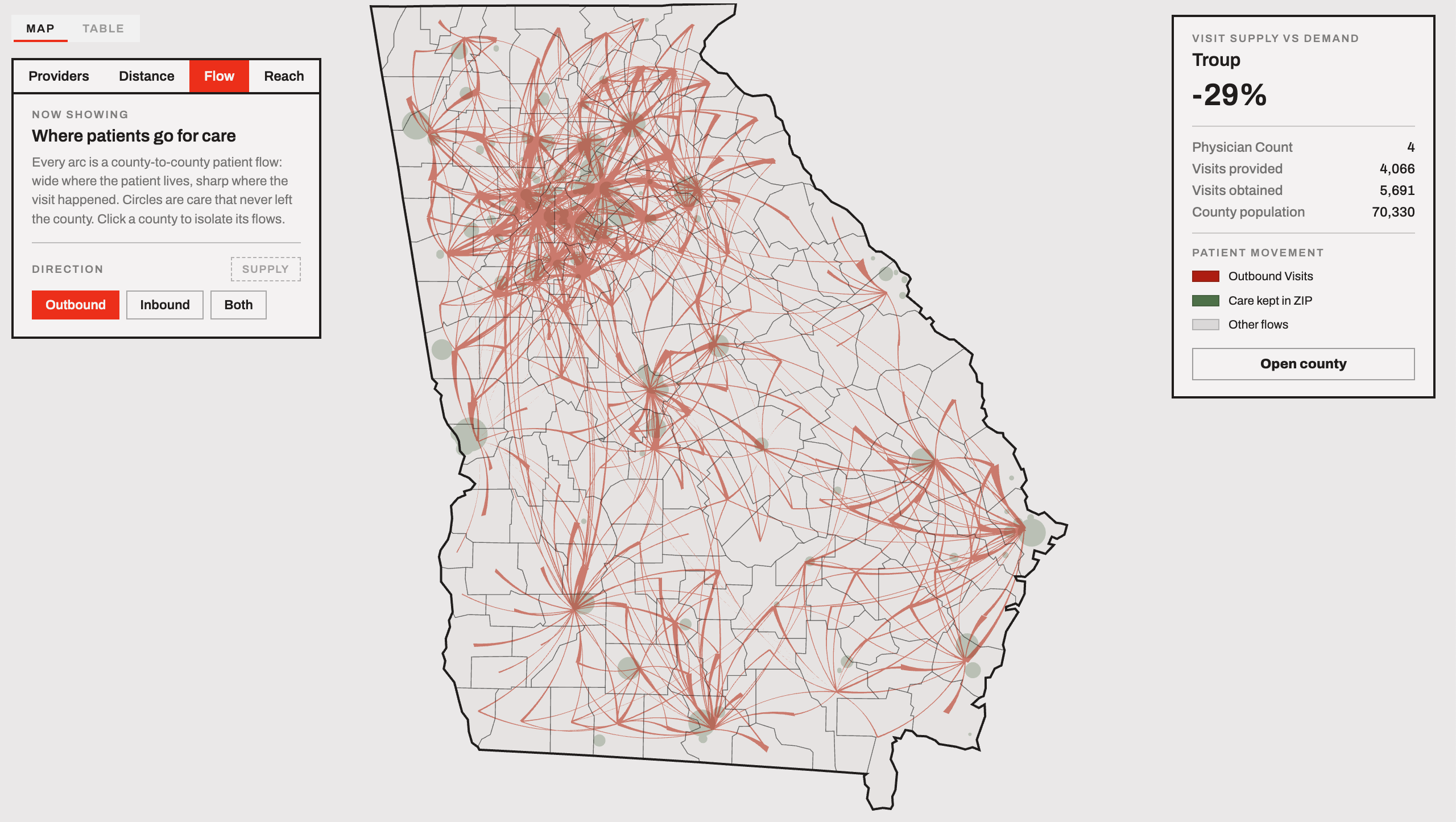 Chart shows where patients go for care