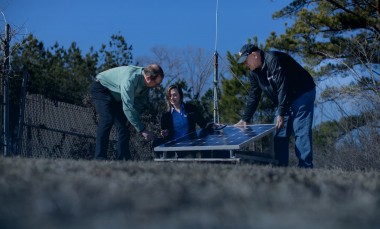 John-Trostel-director-of-the-Severe-Storms-Research-Center-SSRC-Madeline-Frank-a-research-meteorologist- at-SSRC-and-Tom-Perry-an-SSRC-electrical-engineer-examine-equipment-for-the-North-Georgia-Lightning-Mapping-Array