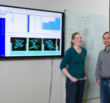 GTRI researchers Amy Sharma and David Ediger are shown with analytics produced by Diamond Eye