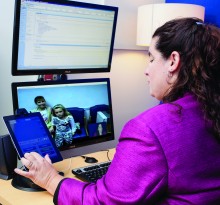 doctor using the telemedicine system at Marcus Autism Center