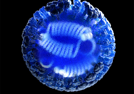 Computer-generated rendering of a whole influenza virus