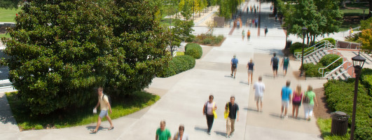 students walking on campus