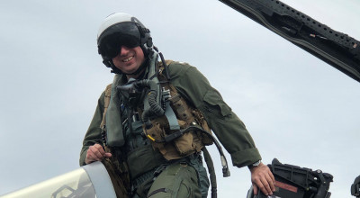 David Picinich exiting an EA-18G Growler aircraft