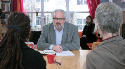 GTRI HomeLab Director Brad Fain meets with participants who assisted with an AARP study on usage of activity and sleep trackers.