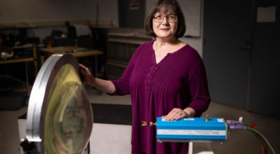 Lynn Fountain, principal research scientist and division chief of the Signals and System Division for the Georgia Tech Research Institute’s Advanced Concepts Laboratory (ACL), stands in a lab in the Centennial Research Building at Georgia Tech. (Credit: Branden Camp)